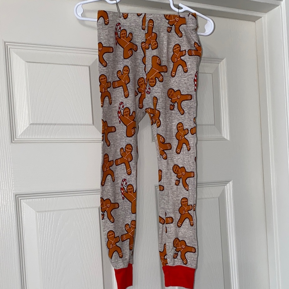 Old Navy "Ninjabread" Gingerbread Print Pajama Bottoms with Red Cuffs. Size 4